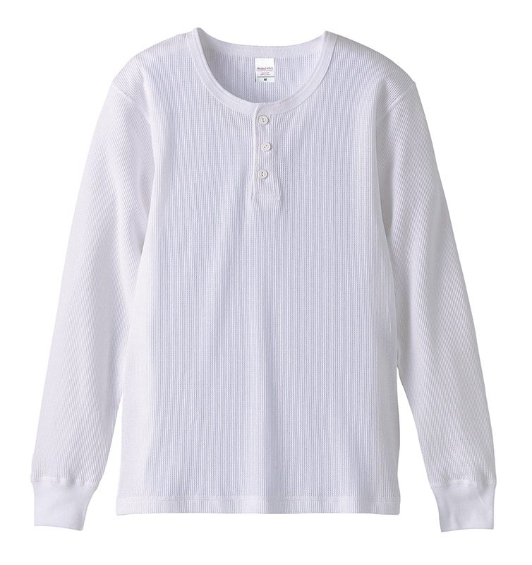 5489-01 5.6オンス ワッフル ヘンリーネック ロングスリーブ Tシャツ