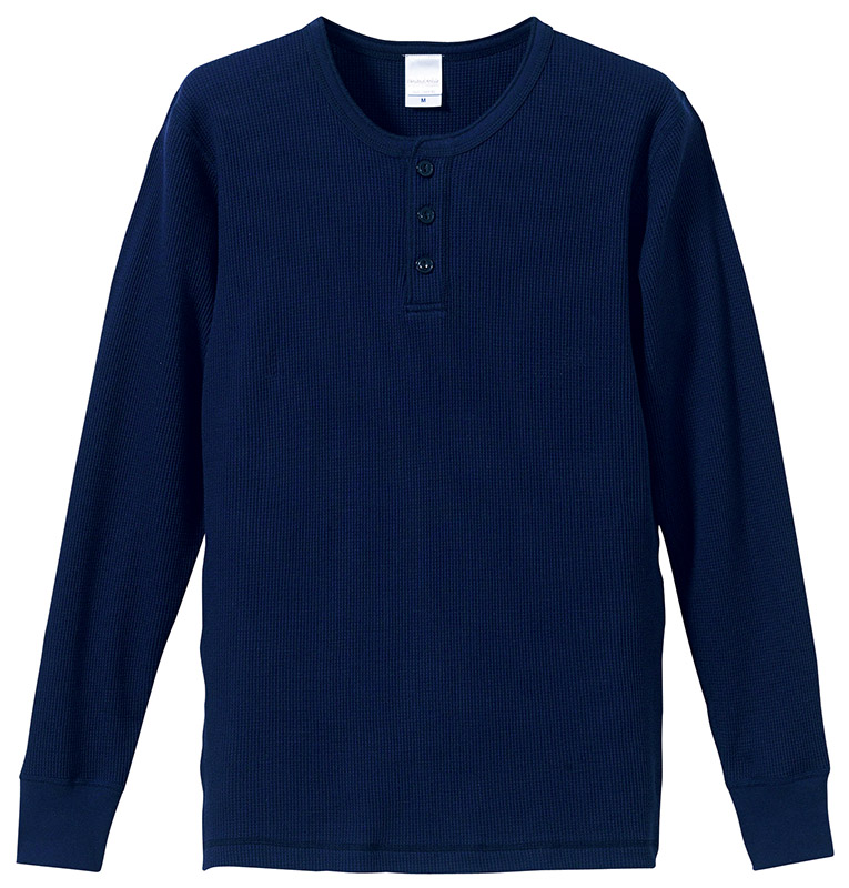 5489-01 5.6オンス ワッフル ヘンリーネック ロングスリーブ Tシャツ