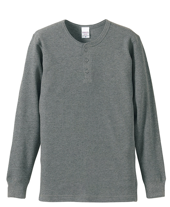 5489-01 5.6オンス ワッフル ヘンリーネック ロングスリーブ Tシャツ